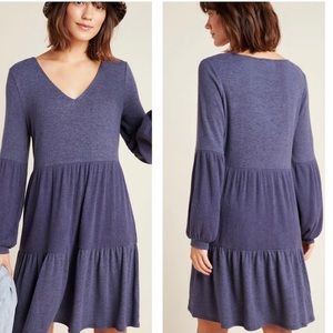 Anthropologie Erica Tiered Tunic Dress Blue Small